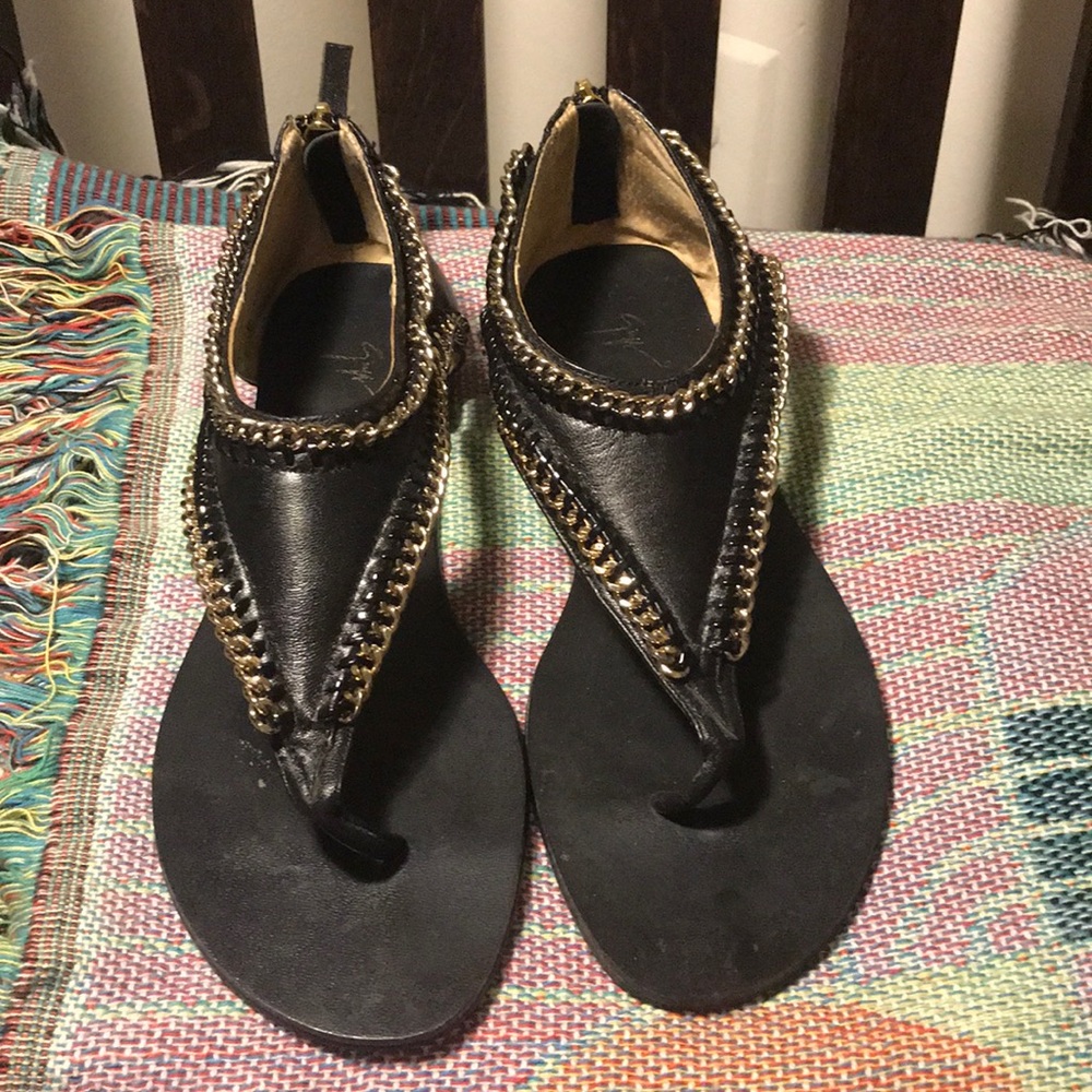 Guiseppe Zanotti black leather sandals 38